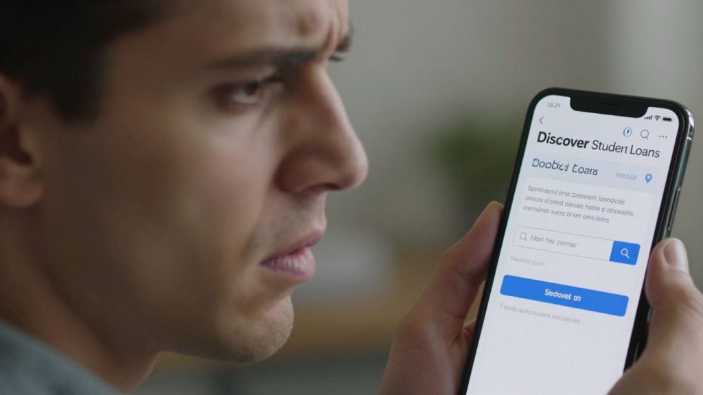 Person frustrated with Discover Student Loans login on phone.