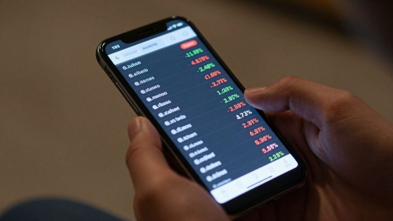 Smartphone displaying a stock watchlist