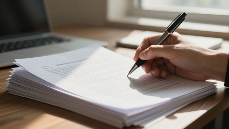 Student loan forgiveness application document and pen.