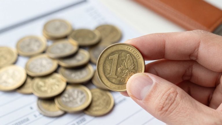 Gold coin held in hand, financial investment concept.