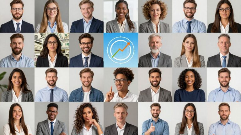 Diverse financial concepts and people in a vibrant collage.