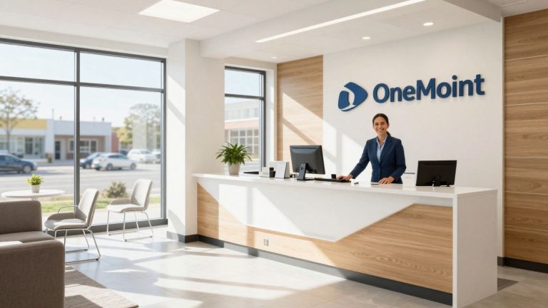 OneMain Financial branch interior with staff assisting customers.