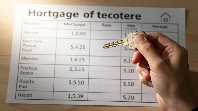 Comparing home loan rates for a house key.