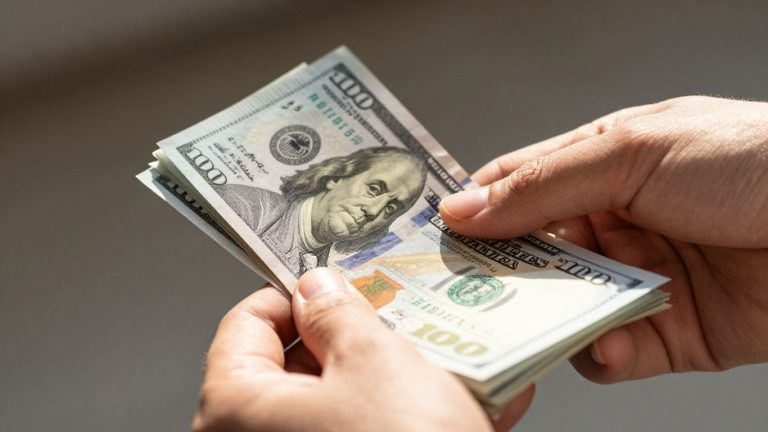 Hands holding money, financial wealth and opportunity.