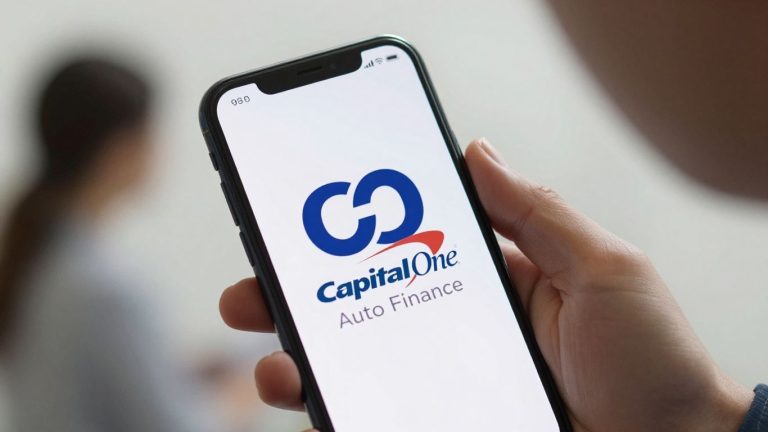 Capital One Auto Finance contact information on a smartphone.