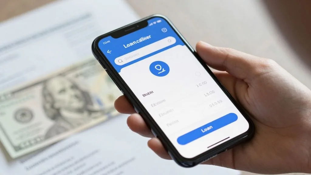 Personal loans calculator on a smartphone screen.
