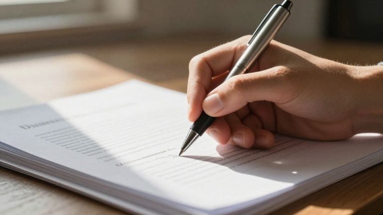 Hand signing student loan forgiveness documents.