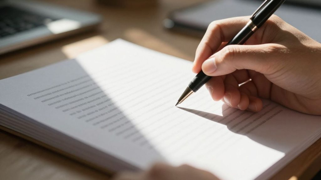 Hand with pen over student aid application document.