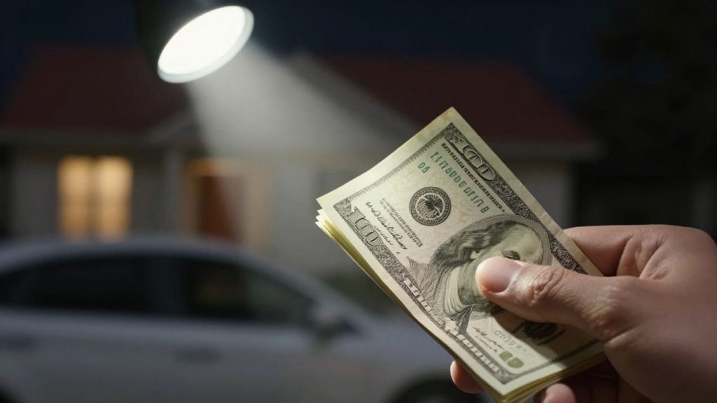 Hand holding cash, emergency loan concept.