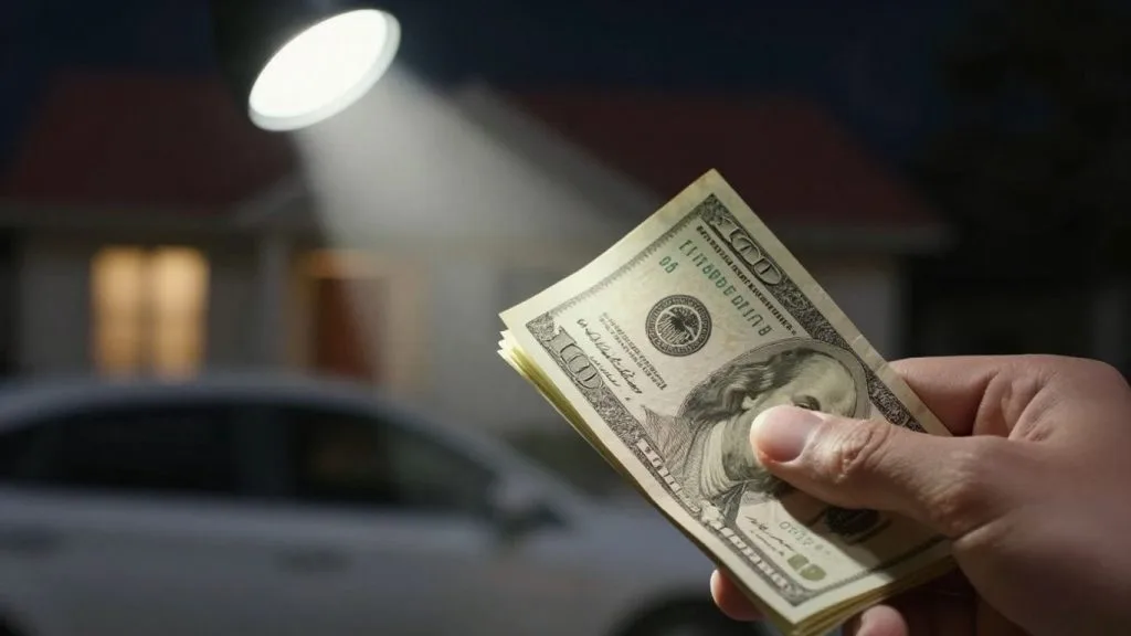 Hand holding cash, emergency loan concept.