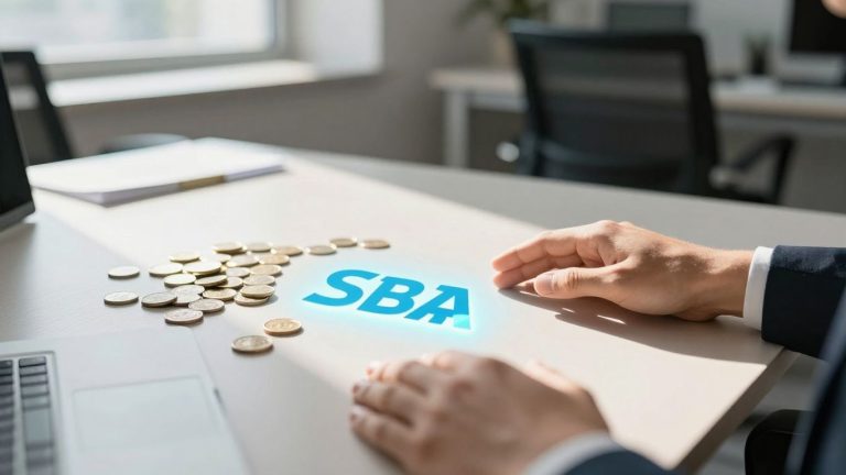 Handshake with coins and SBA logo, business growth concept.