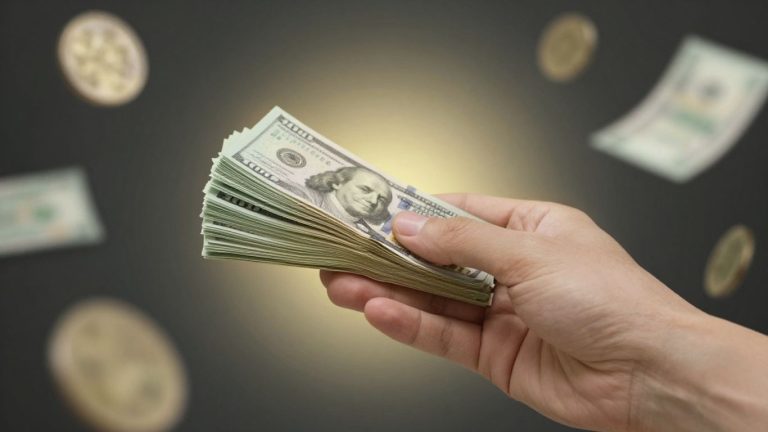 Person holding cash, financial glow