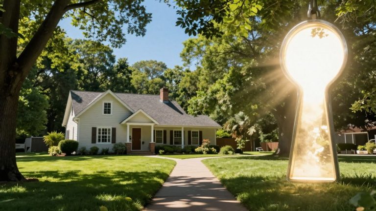 House with glowing keyhole and sunlit path.