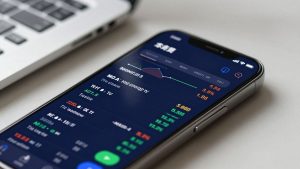 Smartphone displaying financial data on a watchlist.