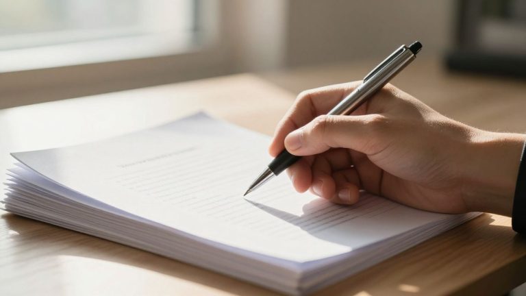 Hand with pen over SBA disaster loan documents.