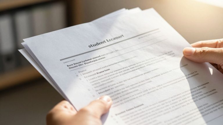 Student loan documents and a hand.