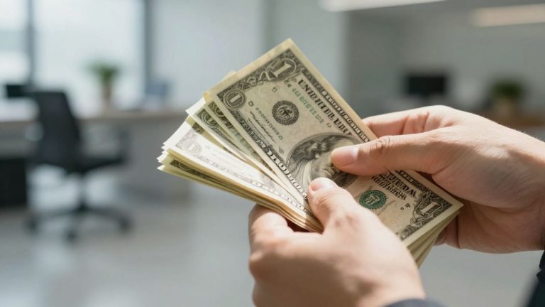 Hand holding money, SBA microloan concept.