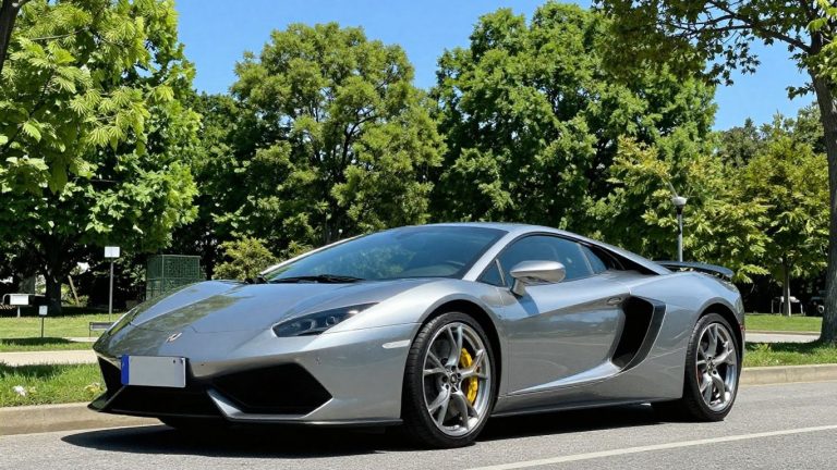 Shiny sports car on a sunny road.