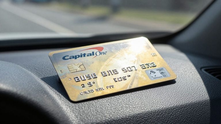Capital One credit card on a car dashboard.