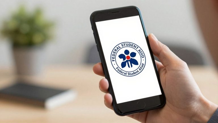 Federal Student Aid logo on a smartphone screen.